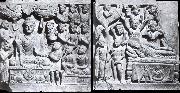 unknow artist Relief from Gandhara with the-first preaching in first preaching in the deer camp-and the death of Buddha, Kushana. France oil painting artist